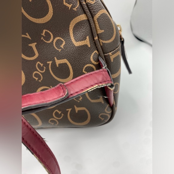 Guess Vintage Maroon Strap Brown Logo Backpack - Picture 7 of 14
